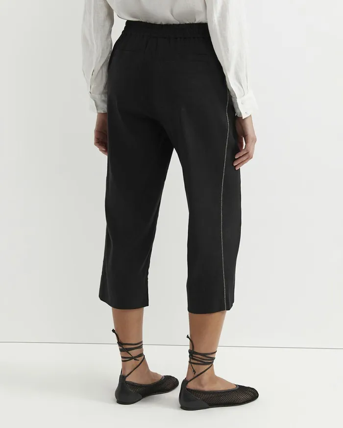 Women Pants Sportscraft Rosa Bead Trim Crop Linen Pant Black