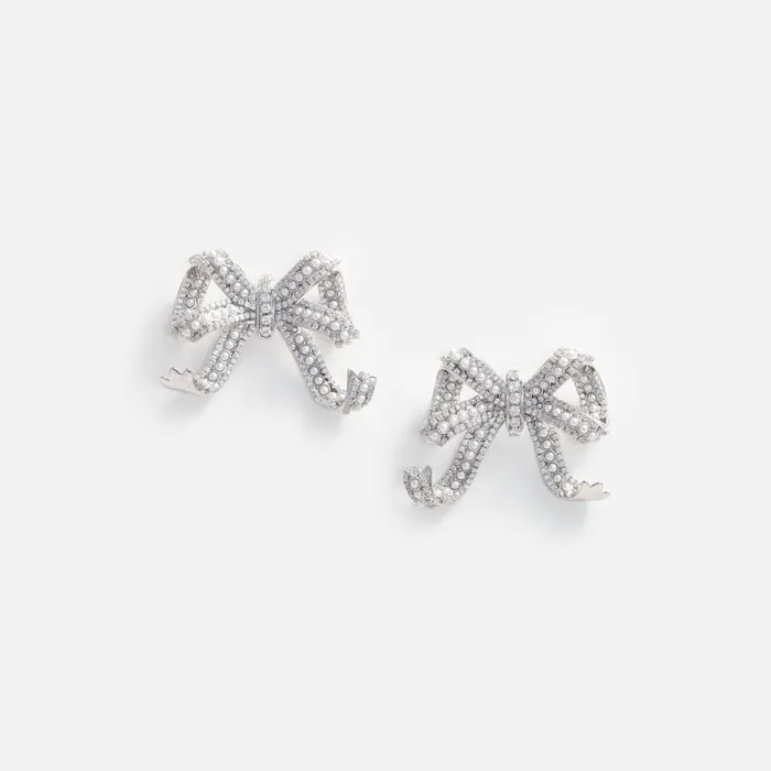 Women Pearl Crystal Bow Earrings Self Portrait Jewellery