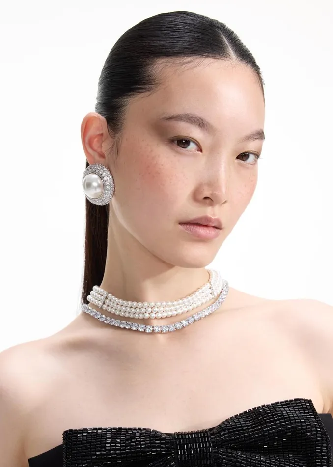 Women Pearl Diamante Necklace Self Portrait Jewellery