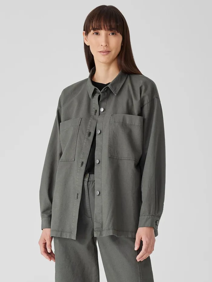 Women Petite Eileen Fisher Cotton Hemp Stretch Shirt Jacket Briar