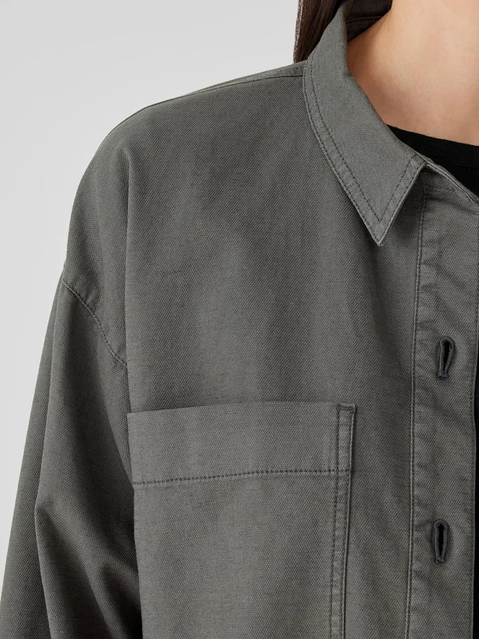 Women Petite Eileen Fisher Cotton Hemp Stretch Shirt Jacket Briar