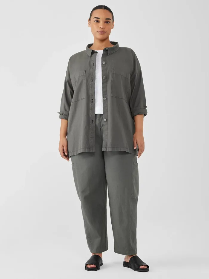 Women Petite Eileen Fisher Cotton Hemp Stretch Shirt Jacket Briar