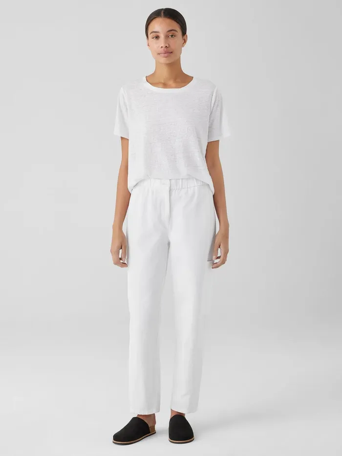 Women Petite Eileen Fisher Organic Linen Jersey Crew Neck Tee White