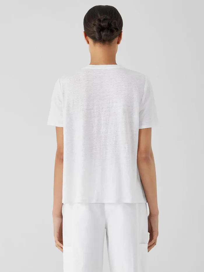Women Petite Eileen Fisher Organic Linen Jersey Crew Neck Tee White