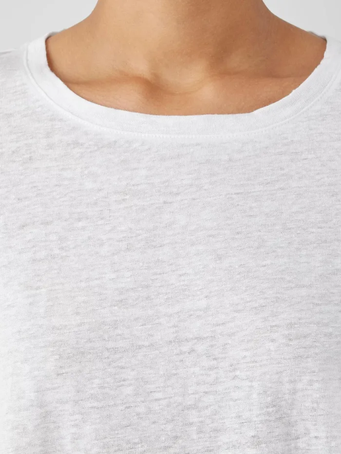 Women Petite Eileen Fisher Organic Linen Jersey Crew Neck Tee White