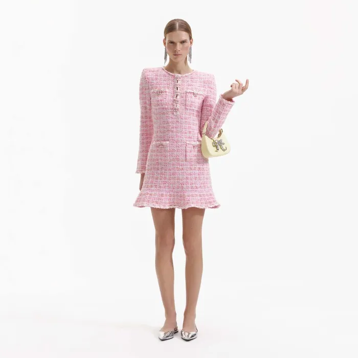 Women Pink Check Knit Mini Dress Self Portrait Dresses