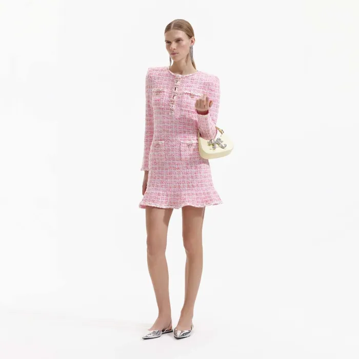 Women Pink Check Knit Mini Dress Self Portrait Dresses