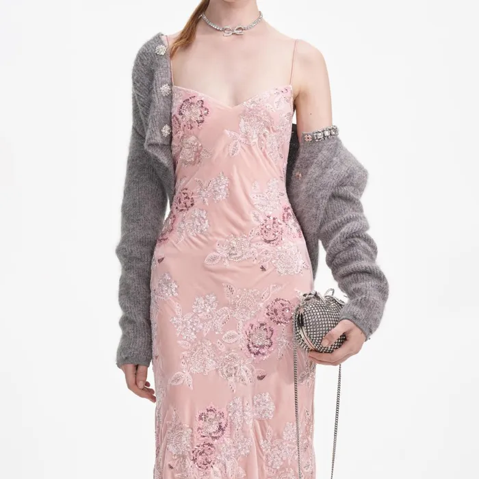 Women Pink Embellished Velvet Maxi Dress Self Portrait Dresses