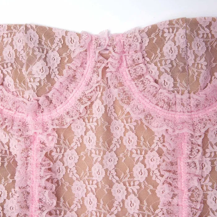 Women Pink Lace Ruffle Midi Dress Self Portrait Dresses