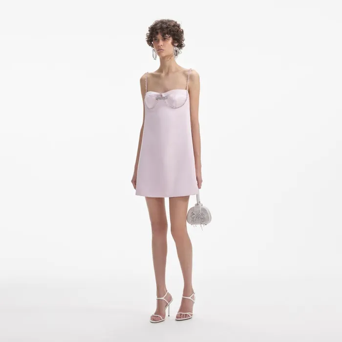 Women Pink Satin Diamante Mini Dress Pink Self Portrait Dresses