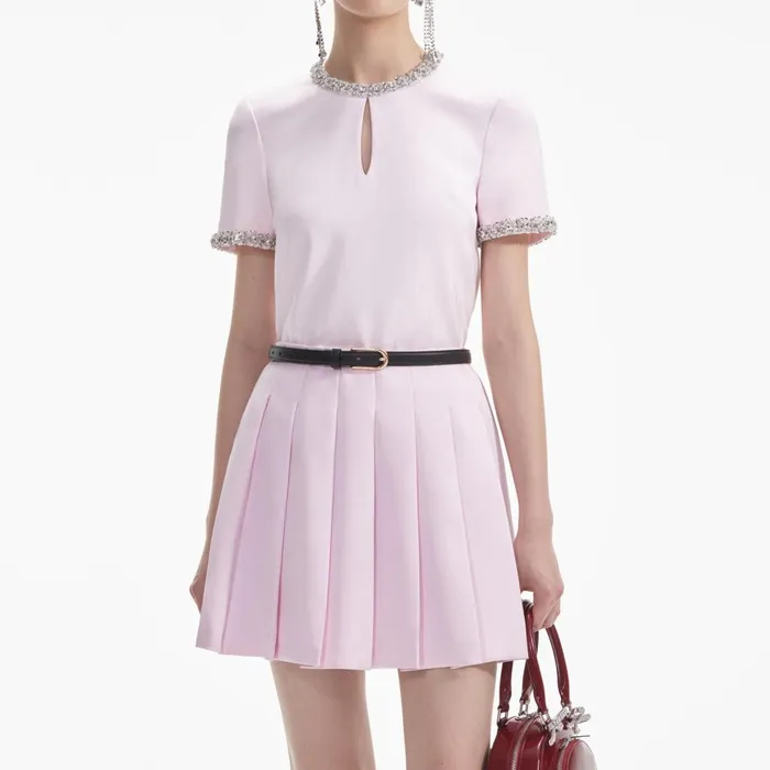 Women Pink Satin Embellished Top Self Portrait CoOrds