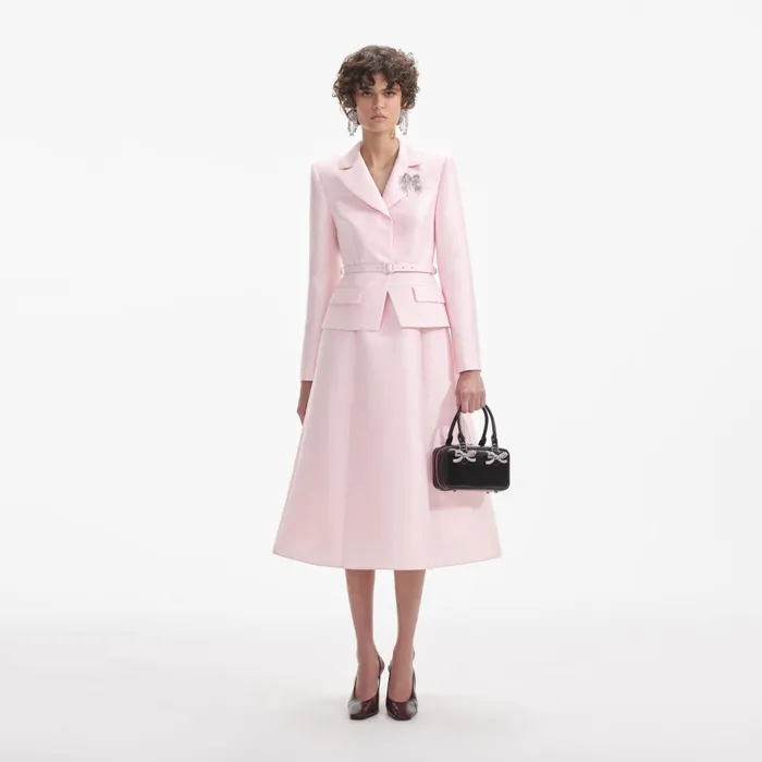 Women Pink Tailored Taffeta Midi Dress Pink Self Portrait Dresses