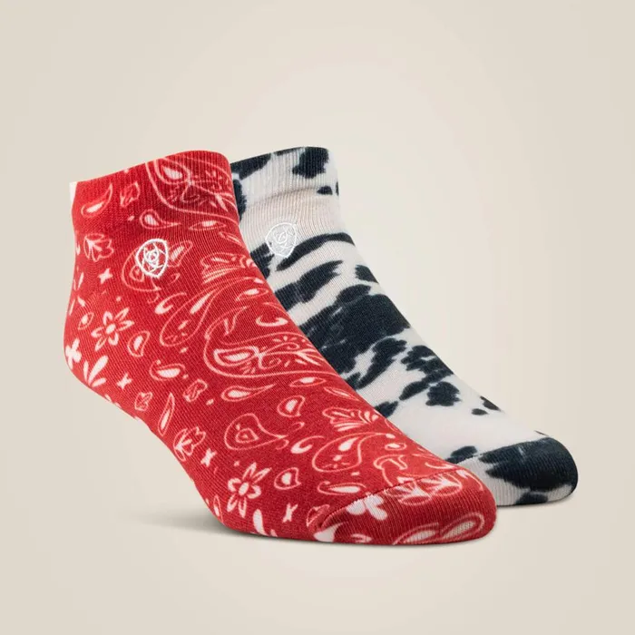 Women Pony Print Ankle Sock 2 Pair Multi Color Pack Blackred Ariat Socks