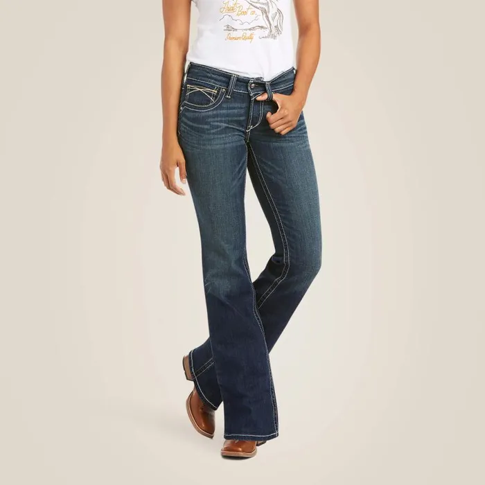 Women REAL Mid Rise Stretch Whipstitch Boot Cut Jean Ocean Ariat Denim