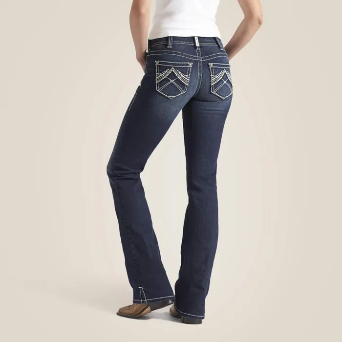 Women REAL Mid Rise Stretch Whipstitch Boot Cut Jean Ocean Ariat Denim