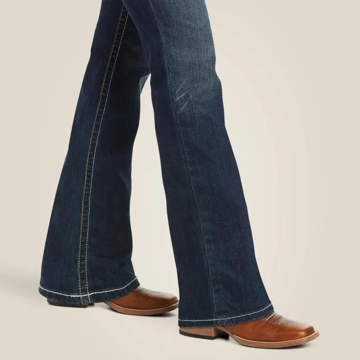 Women REAL Mid Rise Stretch Whipstitch Boot Cut Jean Ocean Ariat Denim