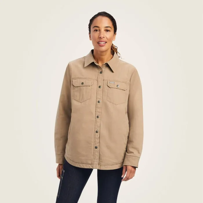 Women Rebar Classic Canvas Shirt Jacket Rebar Khaki Ariat Jackets and Vests