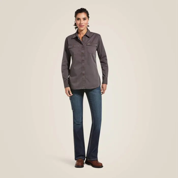 Women Rebar Washed Twill Work Shirt Rebar Grey Ariat TShirts and Tops Women Rebar Washed Twill Work Shirt Rebar Grey Ariat TShirts and Tops