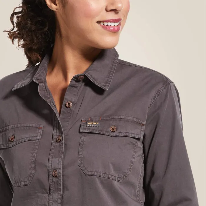 Women Rebar Washed Twill Work Shirt Rebar Grey Ariat TShirts and Tops Women Rebar Washed Twill Work Shirt Rebar Grey Ariat TShirts and Tops