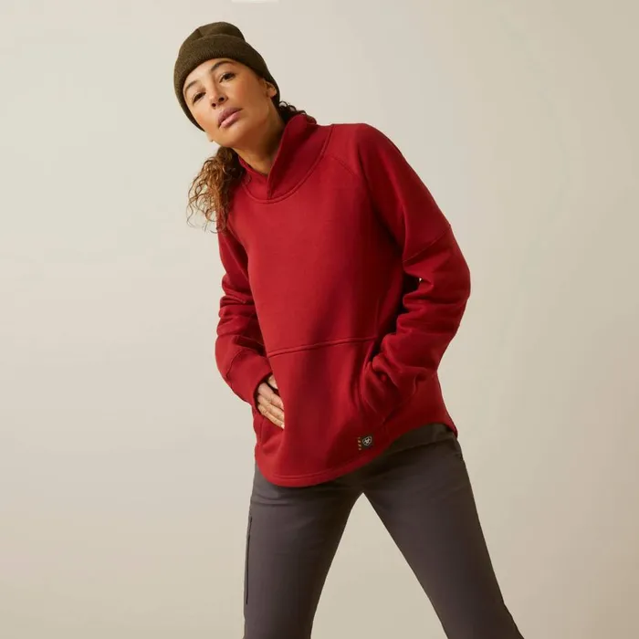 Women Rebar Workman Oversized Funnel Sweatshirt Red Dahlia Ariat Sweatshirts and Hoodies