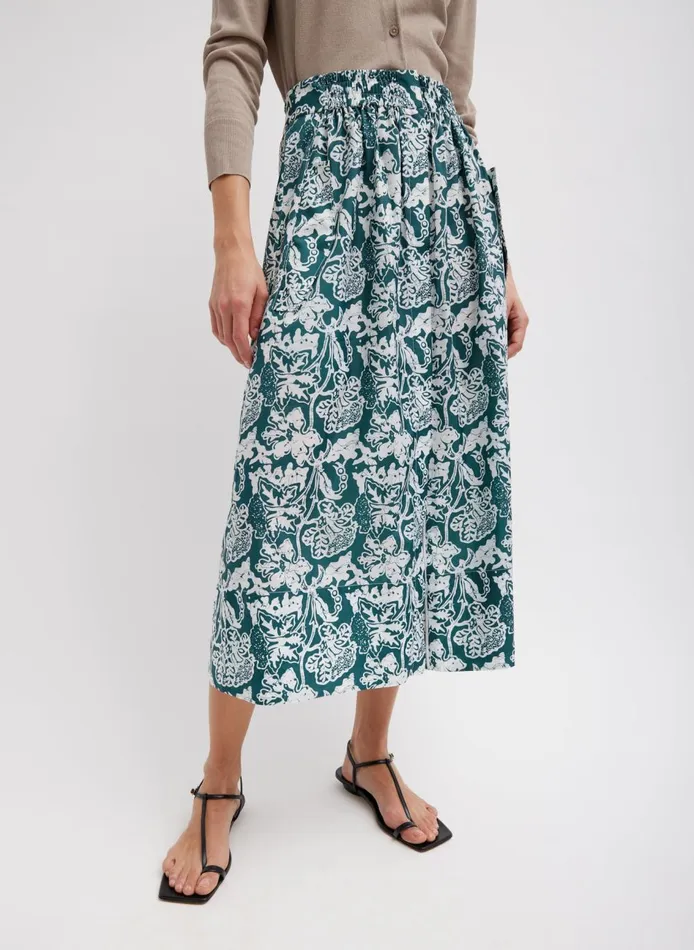 Women Recycled Nylon Batik Full Skirt Hunter Green Multi Tibi Skirts