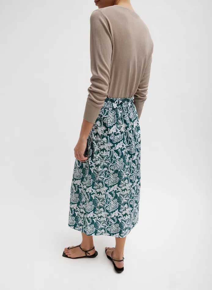 Women Recycled Nylon Batik Full Skirt Hunter Green Multi Tibi Skirts