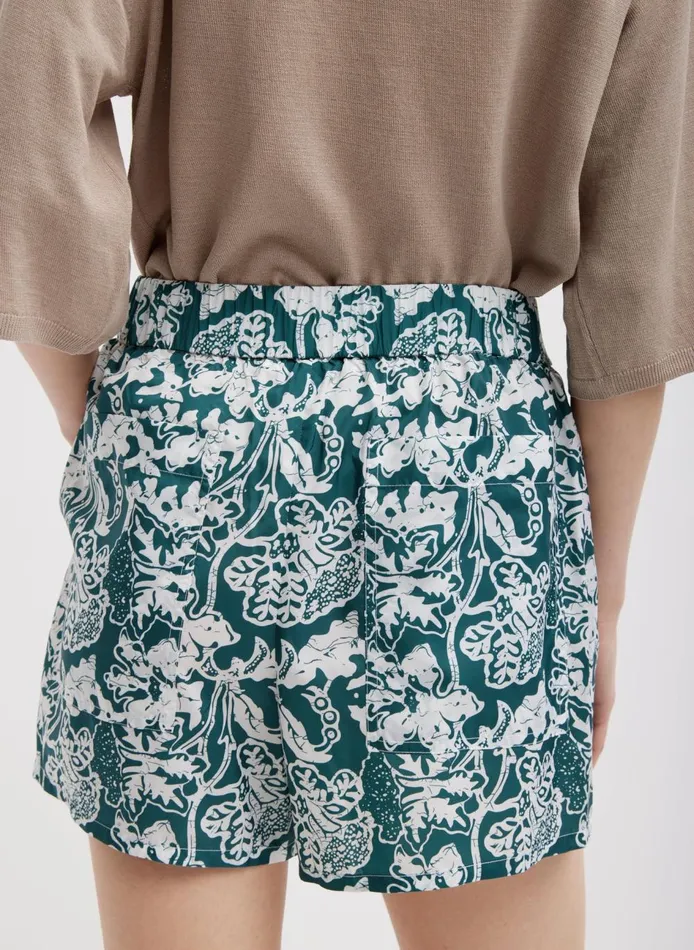 Women Recycled Nylon Batik Pull On Shorts Hunter Green Multi Tibi Pants and Shorts