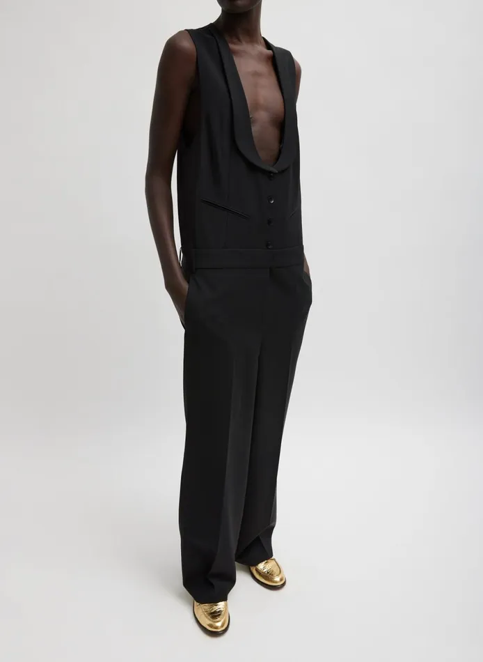 Women Recycled Tropical Wool Tuxedo Jumpsuit Black Tibi Dresses