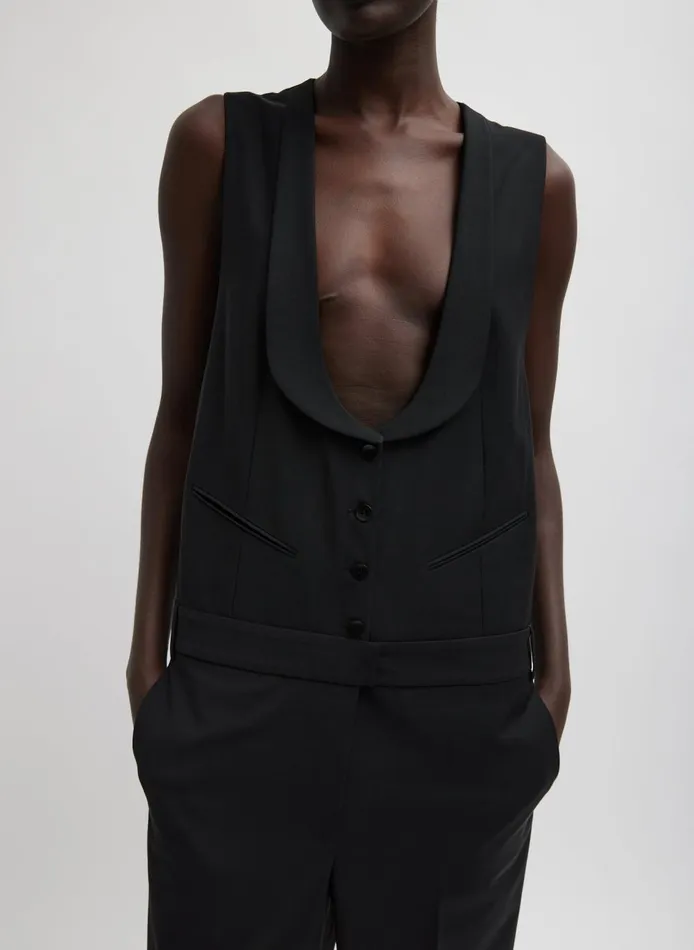 Women Recycled Tropical Wool Tuxedo Jumpsuit Black Tibi Dresses