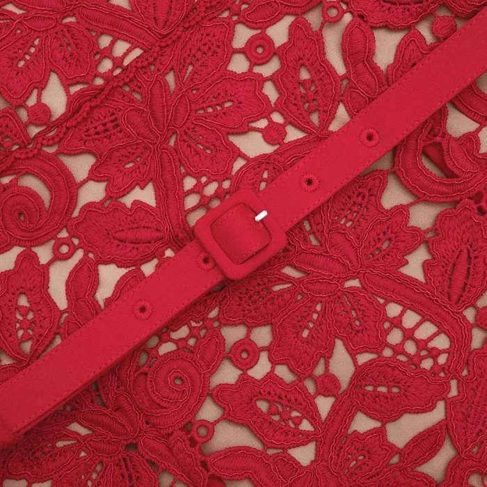 Women Red Floral Lace Midi Dress Self Portrait Dresses