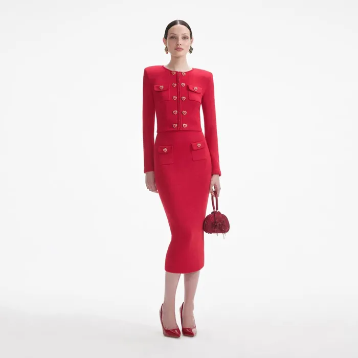 Women Red Knit Heart Buttoned Cardigan Self Portrait Knitwear