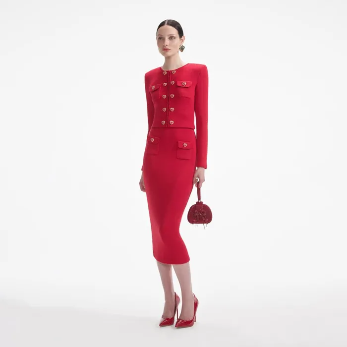 Women Red Knit Heart Buttoned Cardigan Self Portrait Knitwear