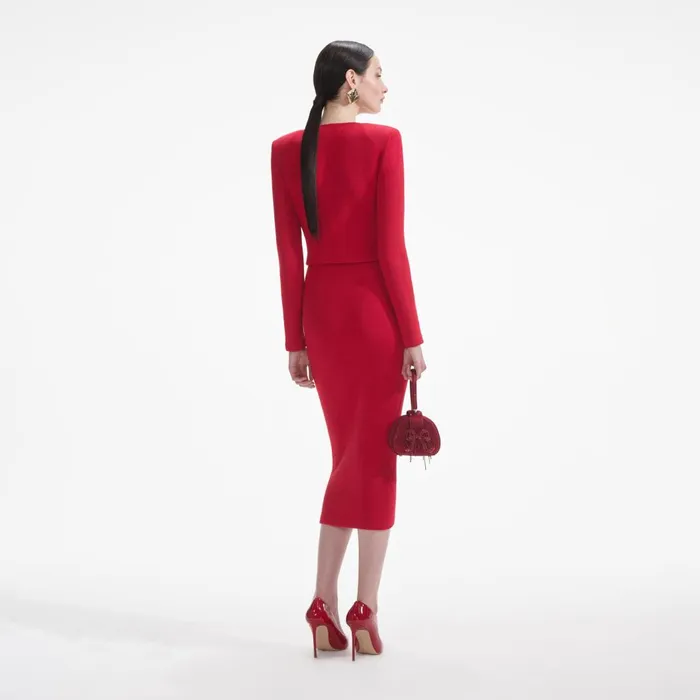 Women Red Knit Heart Buttoned Cardigan Self Portrait Knitwear