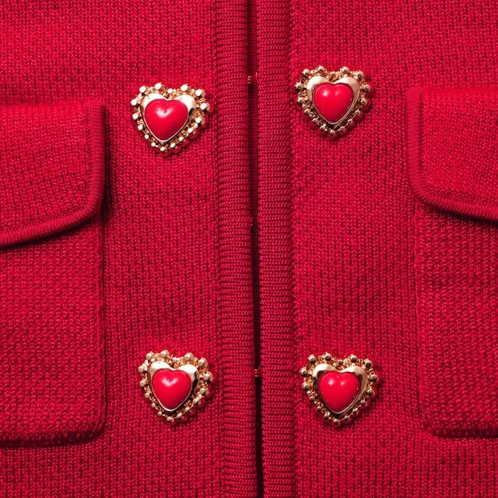 Women Red Knit Heart Buttoned Cardigan Self Portrait Knitwear