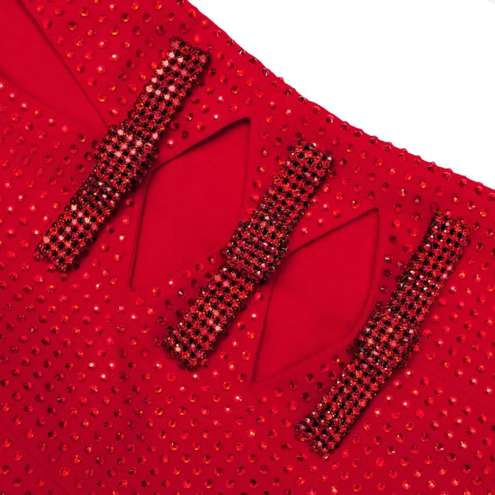 Women Red Rhinestone Crepe Maxi Dress Self Portrait Dresses