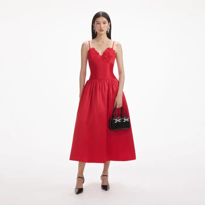 Women Red Taffeta Midi Dress Self Portrait Dresses