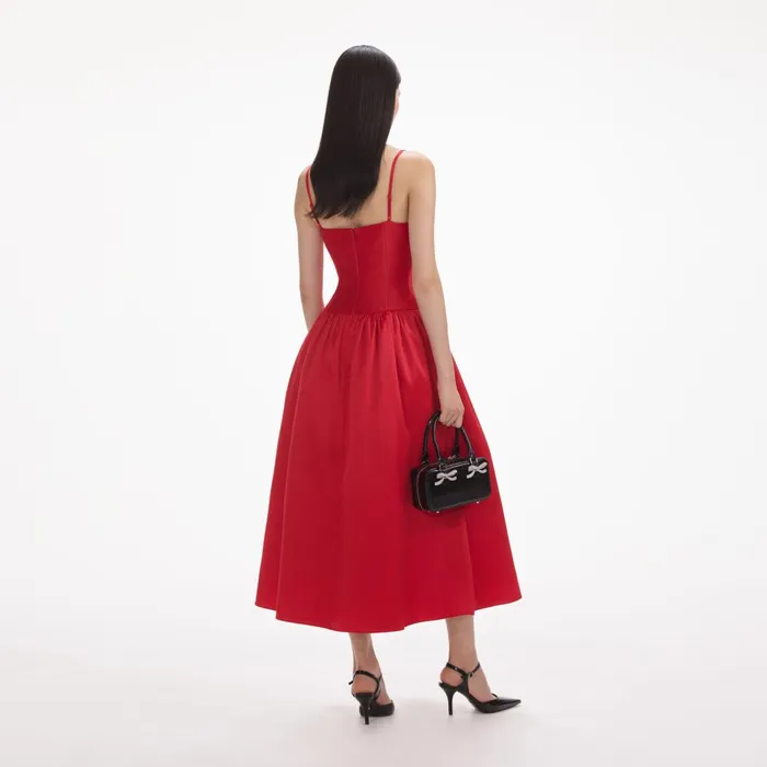 Women Red Taffeta Midi Dress Self Portrait Dresses