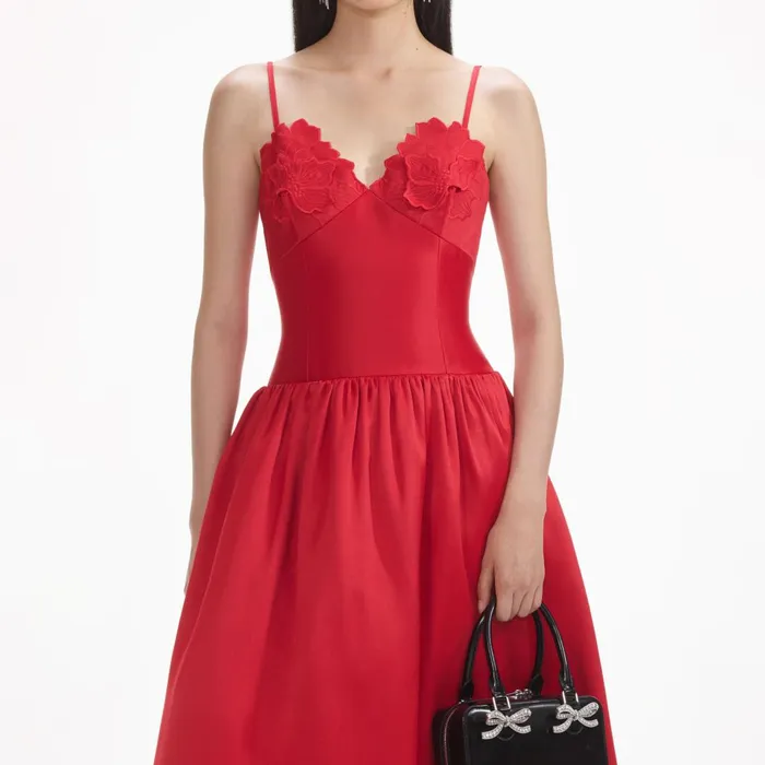Women Red Taffeta Midi Dress Self Portrait Dresses