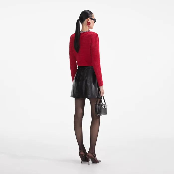 Women Red Textured Knit Cardigan Self Portrait Outerwear
