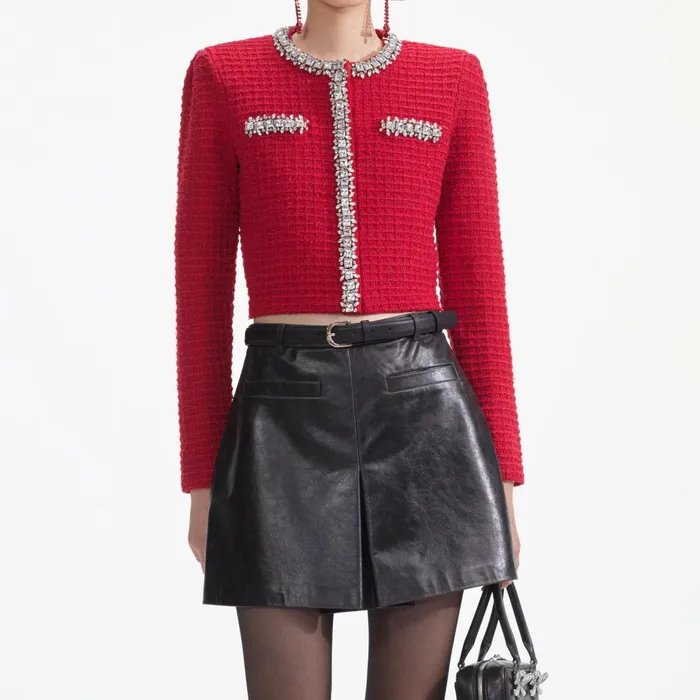 Women Red Textured Knit Cardigan Self Portrait Outerwear