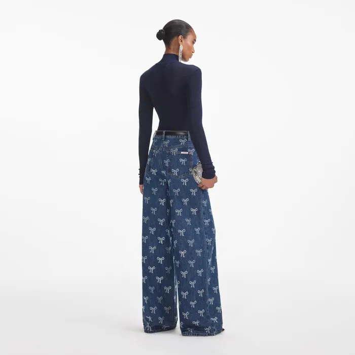 Women Rhinestone Bow Denim Jeans Self Portrait Denim