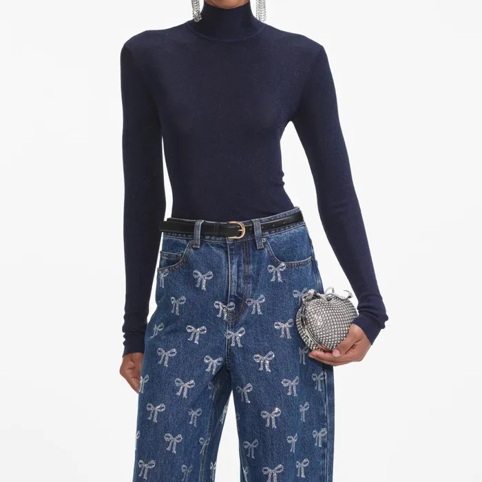 Women Rhinestone Bow Denim Jeans Self Portrait Denim