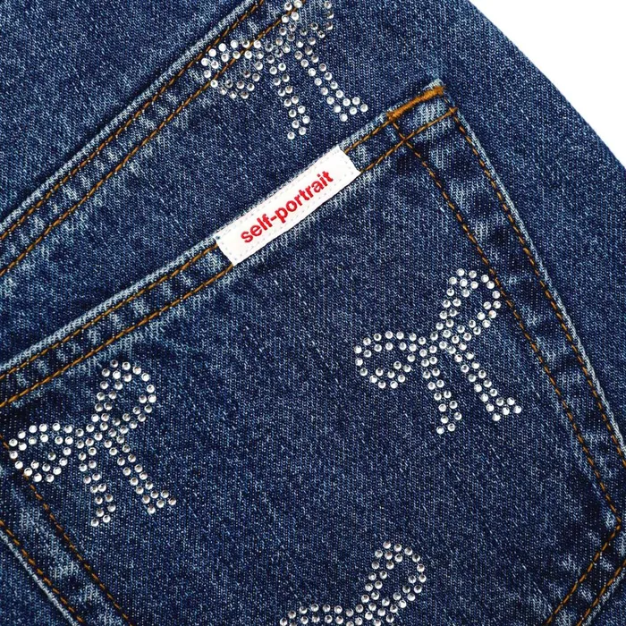 Women Rhinestone Bow Denim Jeans Self Portrait Denim