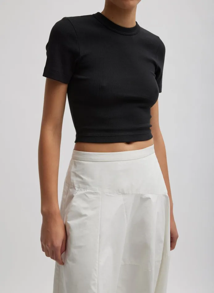 Women Ribbed Cropped Baby TShirt Black Tibi Tops
