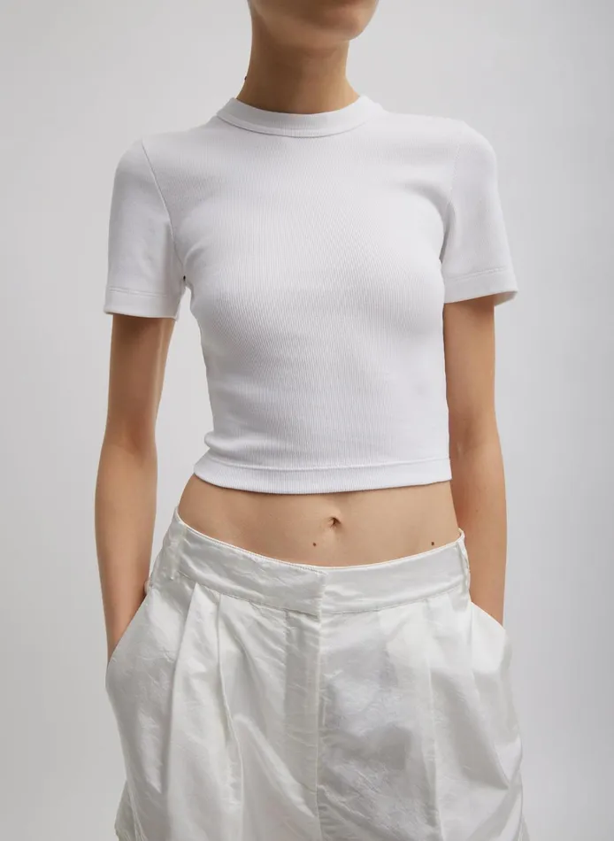 Women Ribbed Cropped Baby TShirt White Tibi Tops