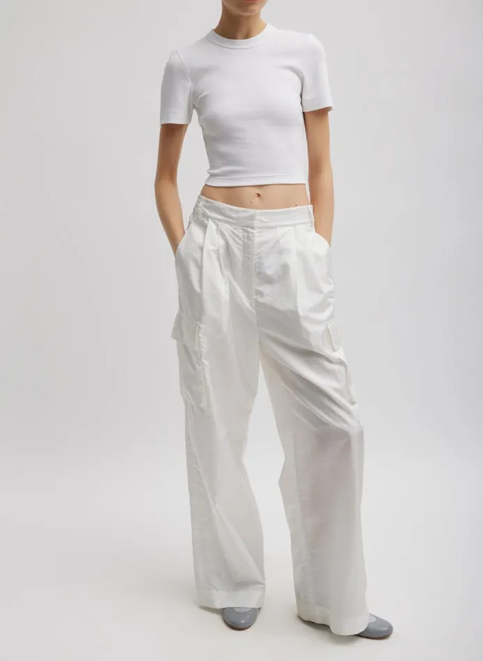 Women Ribbed Cropped Baby TShirt White Tibi Tops