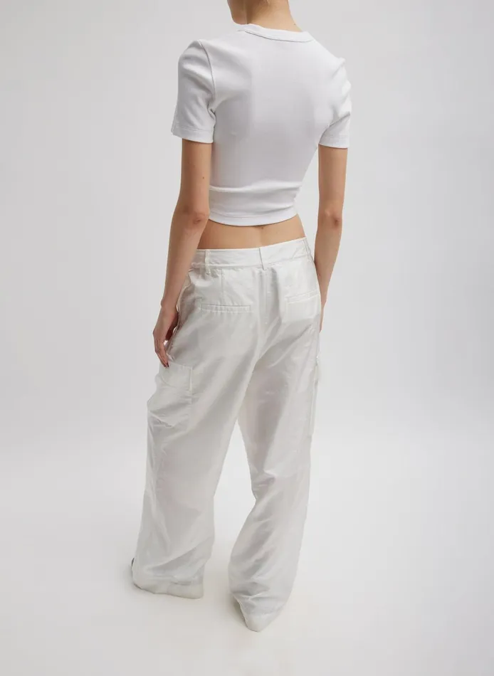 Women Ribbed Cropped Baby TShirt White Tibi Tops
