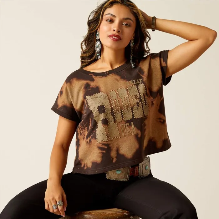 Women Rodeo USA Top Bleached Black and Tan Ariat TShirts and Tops Women Rodeo USA Top Bleached Black and Tan Ariat TShirts and Tops