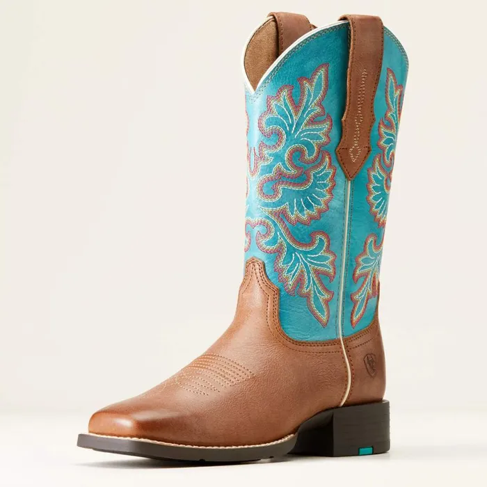 Women Round Up Wide Square Toe StretchFit Western Boot Buff Blonde Ariat Western Boots