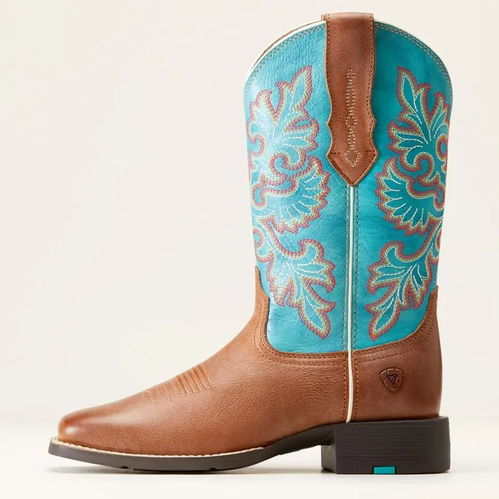 Women Round Up Wide Square Toe StretchFit Western Boot Buff Blonde Ariat Western Boots
